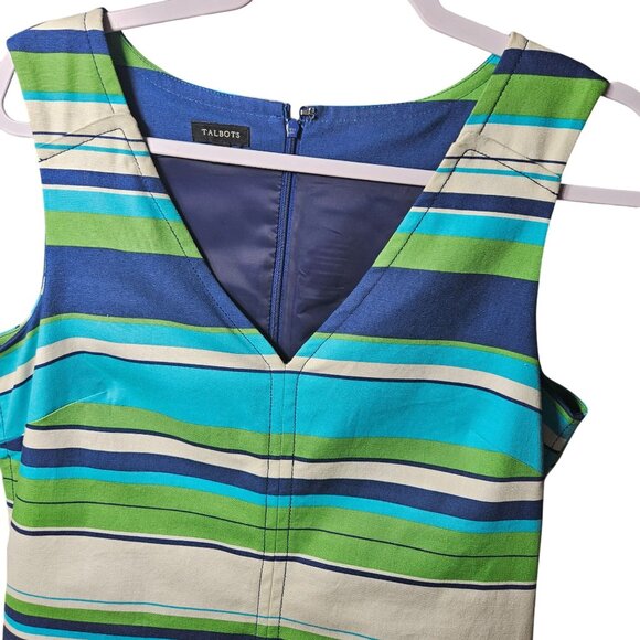 Talbots Womens Striped Sleeveless Sheath Dress Size 12 V-Neck With Back Zipper C - Picture 2 of 8
